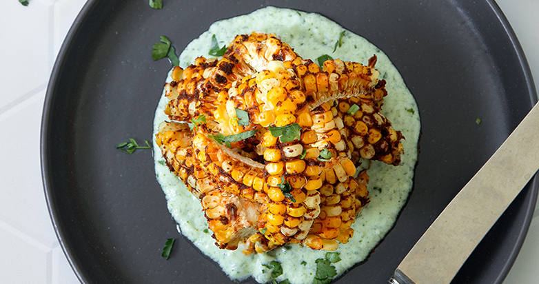 Corn Ribs with Creamy Jalapeño Cilantro Dip
